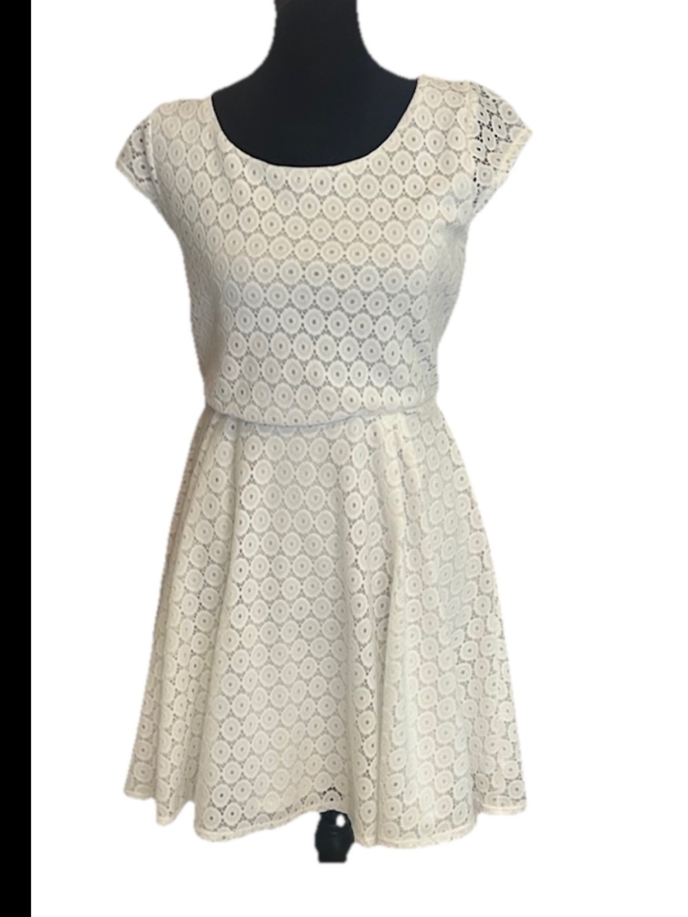 IZ Byer White Lace Fit & Flare Short Scoop Neck Cap Sleeve Bow Cutout Dress S